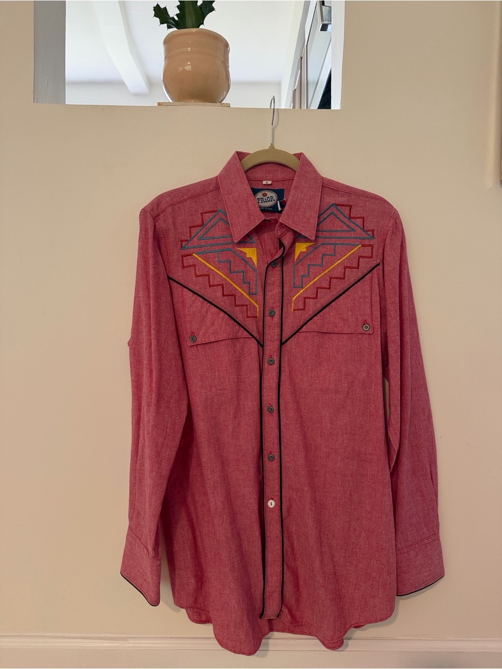 Vintage Men's Red Western Embroidered Shirt